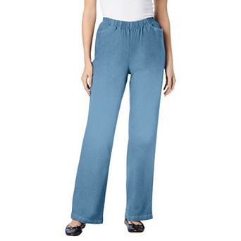 Woman Within Plus Size Fineline Stretch Denim Wide-Leg Pull-On Jeans
