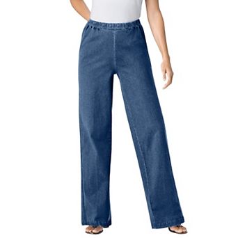 Woman Within Plus Size Fineline Stretch Denim Wide-Leg Pull-On Jeans