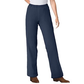 Woman Within Plus Size Fineline Stretch Denim Wide-Leg Pull-On Jeans