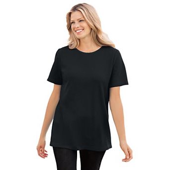 Woman Within Plus Size Waffle Thermal Satin Trim Tee