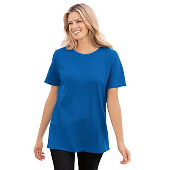 Woman Within Plus Size Waffle Thermal Satin Trim Tee