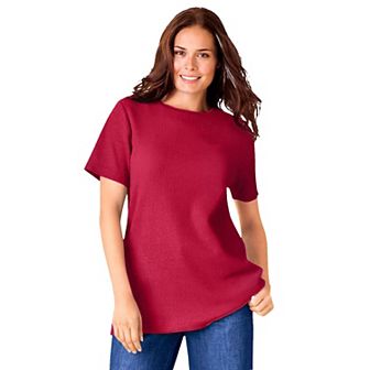 Woman Within Plus Size Waffle Thermal Satin Trim Tee