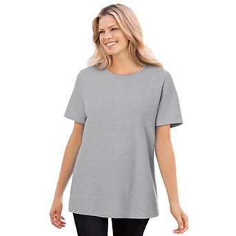Woman Within Plus Size Waffle Thermal Satin Trim Tee