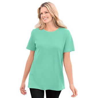 Woman Within Plus Size Waffle Thermal Satin Trim Tee