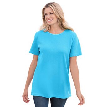 Woman Within Plus Size Waffle Thermal Satin Trim Tee