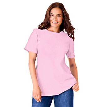 Woman Within Plus Size Waffle Thermal Satin Trim Tee
