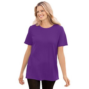 Woman Within Plus Size Waffle Thermal Satin Trim Tee