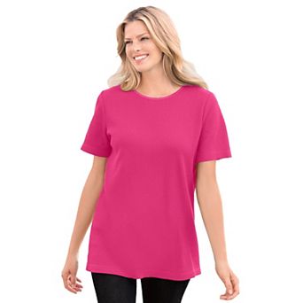 Woman Within Plus Size Waffle Thermal Satin Trim Tee