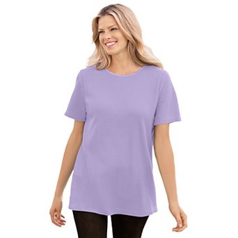 Woman Within Plus Size Waffle Thermal Satin Trim Tee