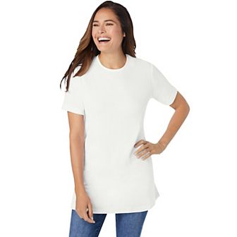 Woman Within Plus Size Waffle Thermal Satin Trim Tee