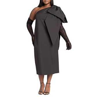 Eloquii Women's Plus Size One Shoulder Bow Column Dress