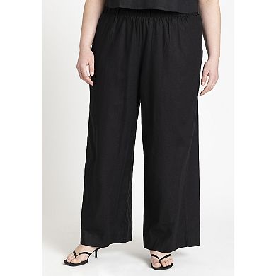 ELOQUII Women's Plus Size Easy Wide Leg Linen Pant