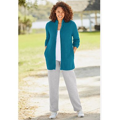 Woman Within Plus Size Zip Front Shaker Cardigan Sweater