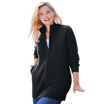 Woman Within Plus Size Zip Front Shaker Cardigan