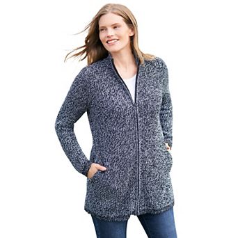 Woman Within Plus Size Zip Front Shaker Cardigan