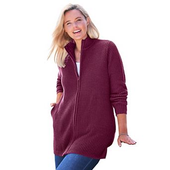 Woman Within Plus Size Zip Front Shaker Cardigan
