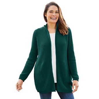 Woman Within Plus Size Zip Front Shaker Cardigan