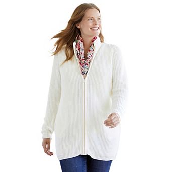Woman Within Plus Size Zip Front Shaker Cardigan Sweater