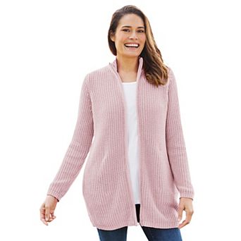 Woman Within Plus Size Zip Front Shaker Cardigan
