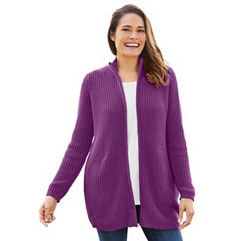 Woman Within Plus Size Zip Front Shaker Cardigan