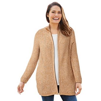 Woman Within Plus Size Zip Front Shaker Cardigan