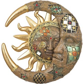 Fc Design 11"h Tan Sun And Moon Mosaic Wall Sculpture