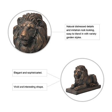 Glitzhome Lying Guardian Lion Garden Statue Outdoor Sculpture Decorative
