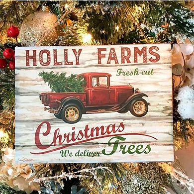Cream White and Red Holly Farms Rectangular Sign with Rope Hanger 7" x 10"