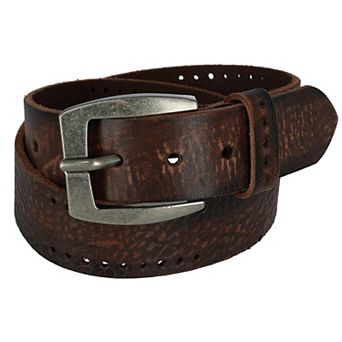 CTM Men's Distressed Leather Bridle Belt With Perforations