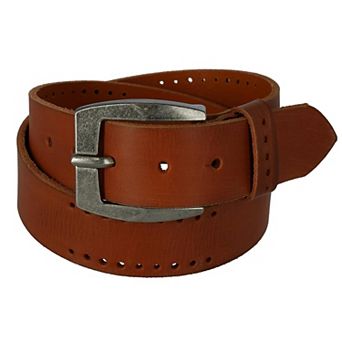 CTM Men's Distressed Leather Bridle Belt With Perforations