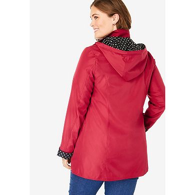 Woman Within Plus Size Dot Trim Raincoat