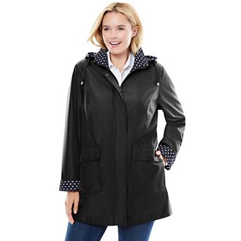 Woman Within Plus Size Dot Trim Raincoat