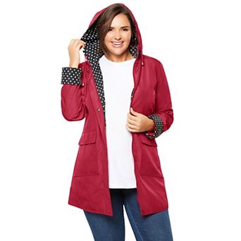 Woman Within Plus Size Dot Trim Raincoat