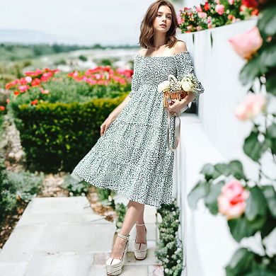 Women's Square Neck Leopard Print Tiered Dress