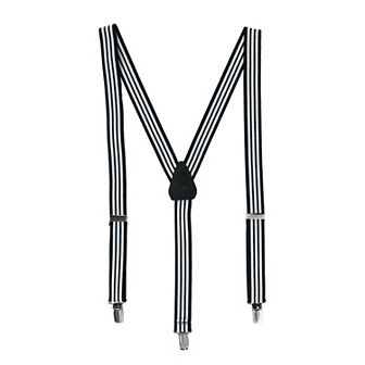 Men's Elastic Clip-end 1 Inch Black And White Pinstripe Suspenders