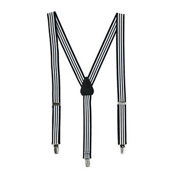 Men's Elastic Clip-end 1 Inch Black And White Pinstripe Suspenders