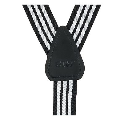 Men's Elastic Clip-end 1 Inch Black And White Pinstripe Suspenders