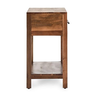 24 Inch Side End Table, 1 Drawer, Iron Handle, Natural Brown Mango Wood