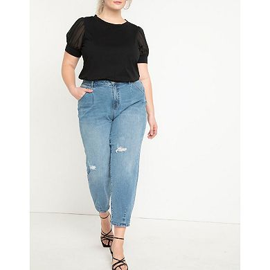 ELOQUII Women's Plus Size Combo Sleeve Tee