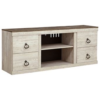 60 Inch Rustic TV Media Entertainment Console, Round Handles, Wood, White