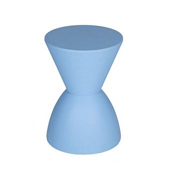Hillary 17 Inch Side Table, Indoor Outdoor, Hourglass Shape, Blue Finish
