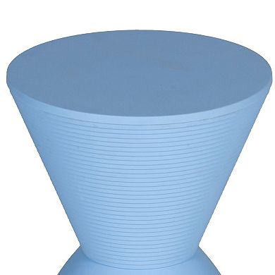 Hillary 17 Inch Side Table, Indoor Outdoor, Hourglass Shape, Blue Finish