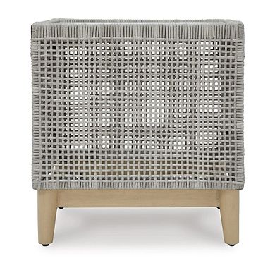 Yami 23 Inch Outdoor Side End Table, Resin Wicker, Tempered Glass Top, Gray