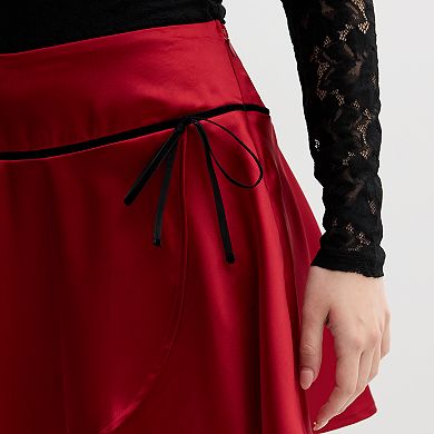 Juniors' Live To Be Spoiled Satin Wrap Skirt
