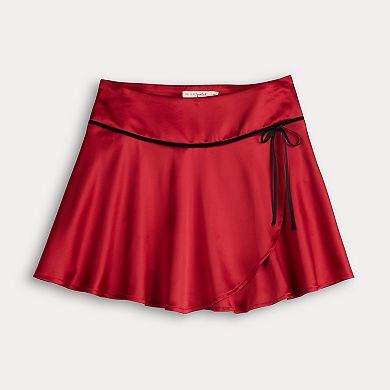 Juniors' Live To Be Spoiled Satin Wrap Skirt