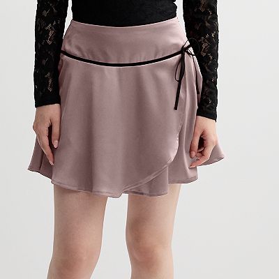 Juniors Live To Be Spoiled Satin Wrap Skirt