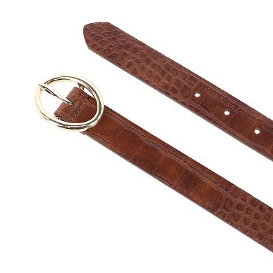 Ctm Women's Croc Print Center Bar Buckle Belt