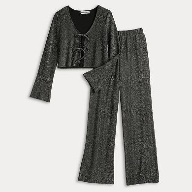 Juniors' madden girl 2-pc. Tie-Front Cardigan & Pants Set