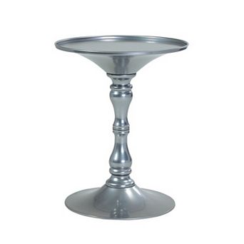 Wowi 23 Inch Side End Table, Round Hourglass Turned Base, Silver Finish