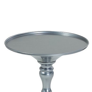 Wowi 23 Inch Side End Table, Round Hourglass Turned Base, Silver Finish